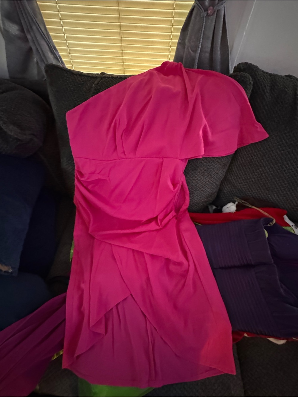 SHEIN Hot Pink One-Shoulder Ruffle Gown